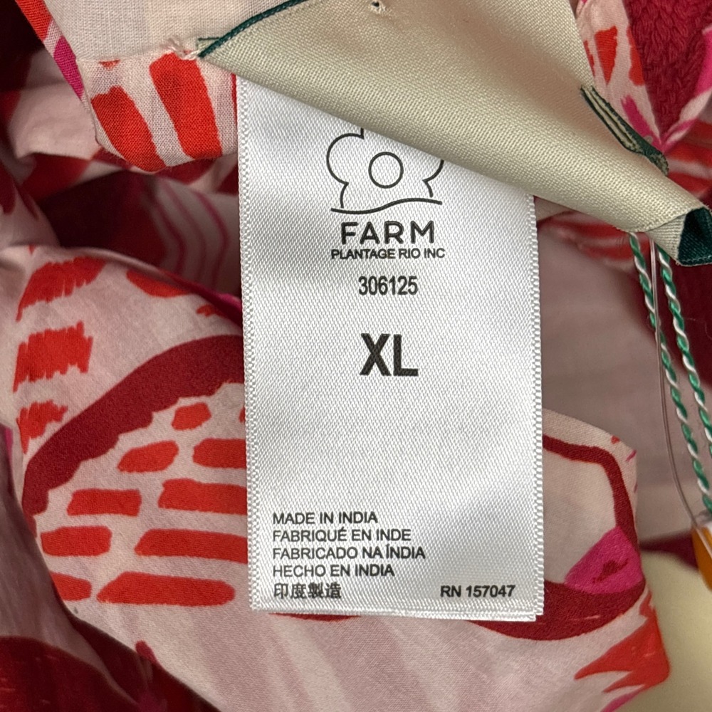 NWT FARM RIO 100% Cotton Tiles Printed Crop Top Red Motif Women Size XL Tie Back - Picture 10 of 13